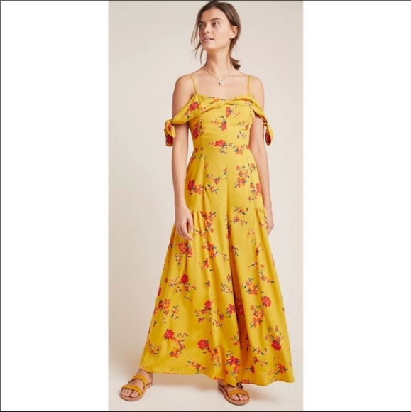 NWT Anthropologie Yellow Floral LondonberryJumpsuit Wide Leg Size 10 - Picture 3 of 12